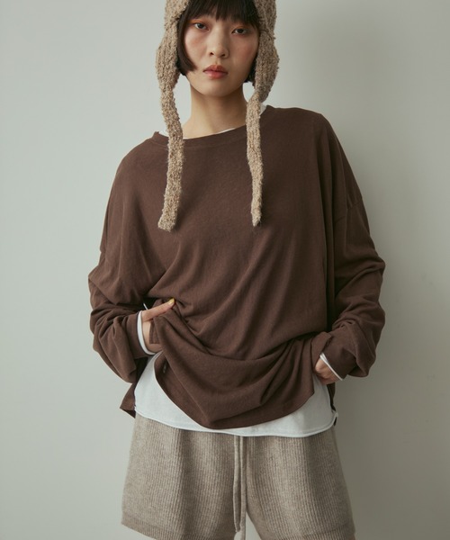 full/fill.(フルフィル)の「basic loose T / ベーシックルーズT(Tシャツ/カットソー・レディース・ネイビー/ホワイト/ブラウン・FREE)」の3枚目の写真