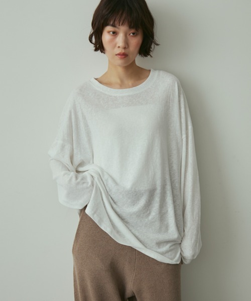 full/fill.(フルフィル)の「basic loose T / ベーシックルーズT(Tシャツ/カットソー・レディース・ネイビー/ホワイト/ブラウン・FREE)」の4枚目の写真