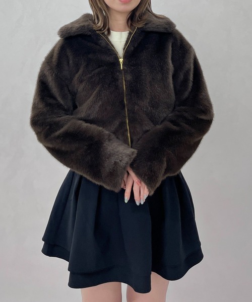 31 Sons de mode（トランテアン　ソン　ドゥ　モード）の「2025秋冬新作 フェイクファーショートブルゾン（ブルゾン・レディース・グレイッシュベージュ/アイボリー/ブラウン・S/M）」の16枚目の写真