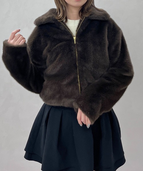 31 Sons de mode（トランテアン　ソン　ドゥ　モード）の「2025秋冬新作 フェイクファーショートブルゾン（ブルゾン・レディース・グレイッシュベージュ/アイボリー/ブラウン・S/M）」の17枚目の写真