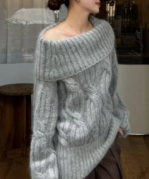 ampm（エーエムピーエム）の「オフショルダーケーブルニットプルオーバー（ニット/セーター・レディース・グレー・S/M/L）」の15枚目の写真