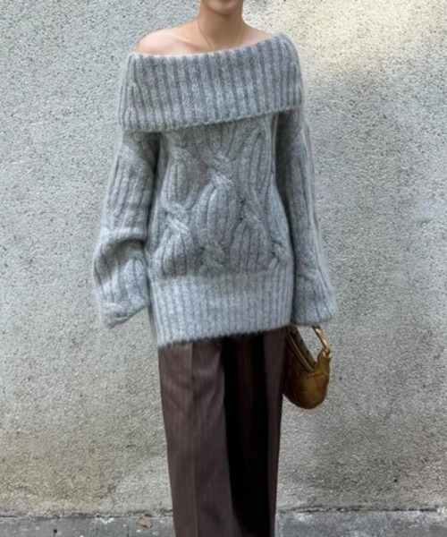 ampm（エーエムピーエム）の「オフショルダーケーブルニットプルオーバー（ニット/セーター・レディース・グレー・S/M/L）」の16枚目の写真