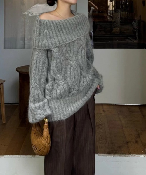 ampm（エーエムピーエム）の「オフショルダーケーブルニットプルオーバー（ニット/セーター・レディース・グレー・S/M/L）」の17枚目の写真