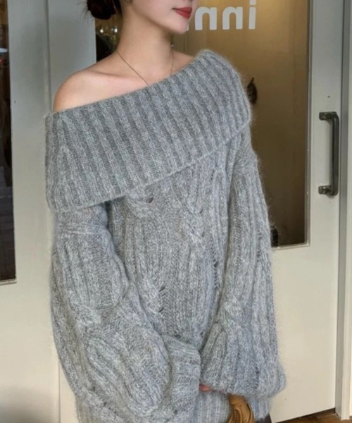 ampm（エーエムピーエム）の「オフショルダーケーブルニットプルオーバー（ニット/セーター・レディース・グレー・S/M/L）」の18枚目の写真