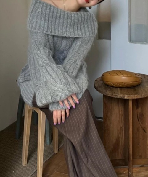 ampm（エーエムピーエム）の「オフショルダーケーブルニットプルオーバー（ニット/セーター・レディース・グレー・S/M/L）」の19枚目の写真