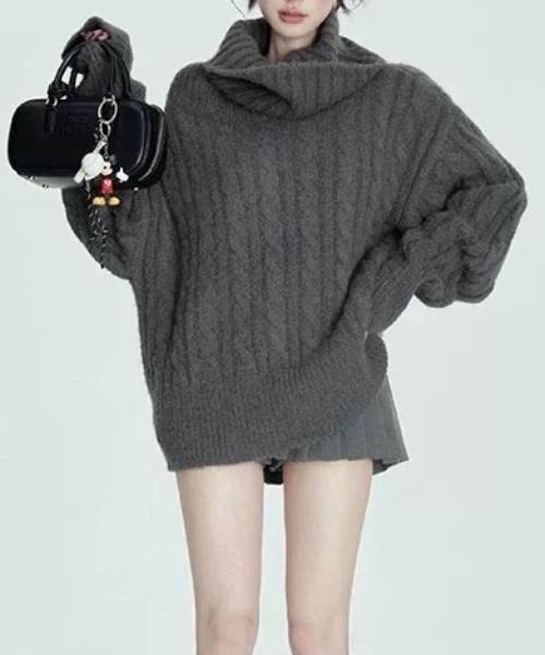 ampm（エーエムピーエム）の「オフショルダーケーブルニットプルオーバー（ニット/セーター・レディース・グレー・S/M/L）」の5枚目の写真