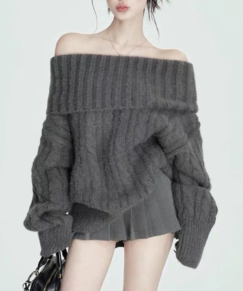 ampm（エーエムピーエム）の「オフショルダーケーブルニットプルオーバー（ニット/セーター・レディース・グレー・S/M/L）」の6枚目の写真