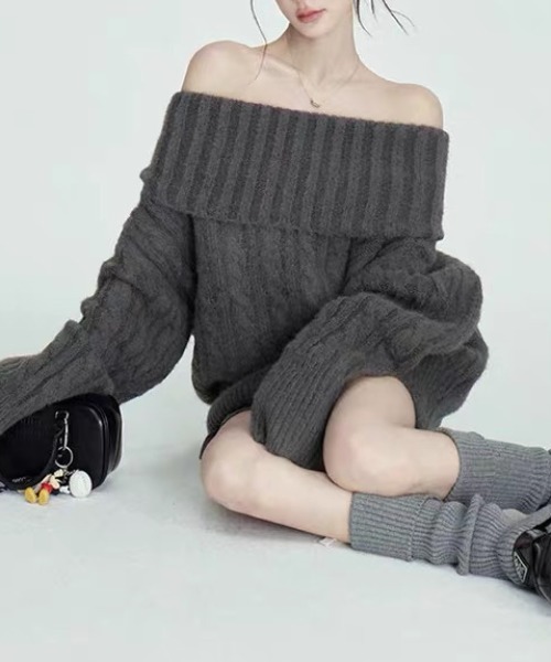 ampm（エーエムピーエム）の「オフショルダーケーブルニットプルオーバー（ニット/セーター・レディース・グレー・S/M/L）」の7枚目の写真