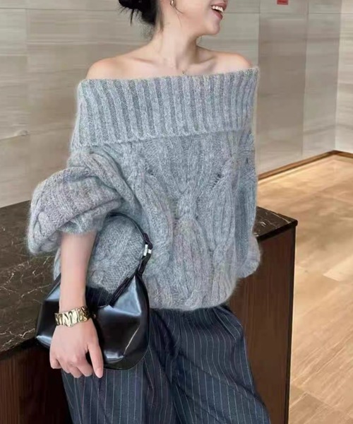 ampm（エーエムピーエム）の「オフショルダーケーブルニットプルオーバー（ニット/セーター・レディース・グレー・S/M/L）」の9枚目の写真