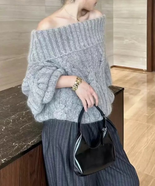 ampm（エーエムピーエム）の「オフショルダーケーブルニットプルオーバー（ニット/セーター・レディース・グレー・S/M/L）」の10枚目の写真