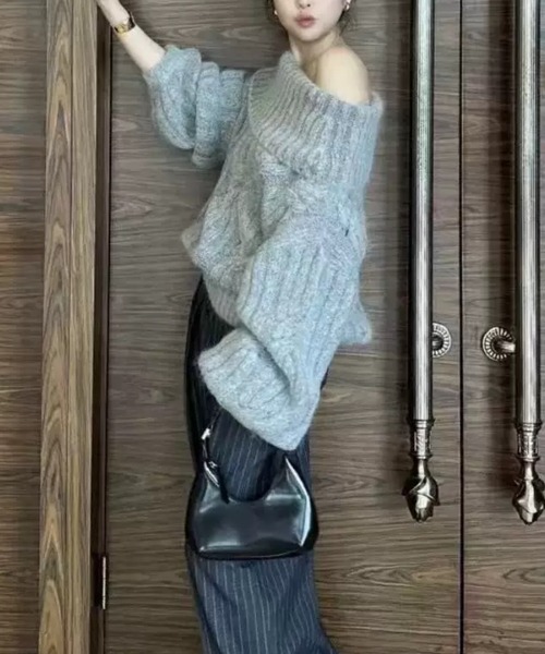 ampm（エーエムピーエム）の「オフショルダーケーブルニットプルオーバー（ニット/セーター・レディース・グレー・S/M/L）」の13枚目の写真