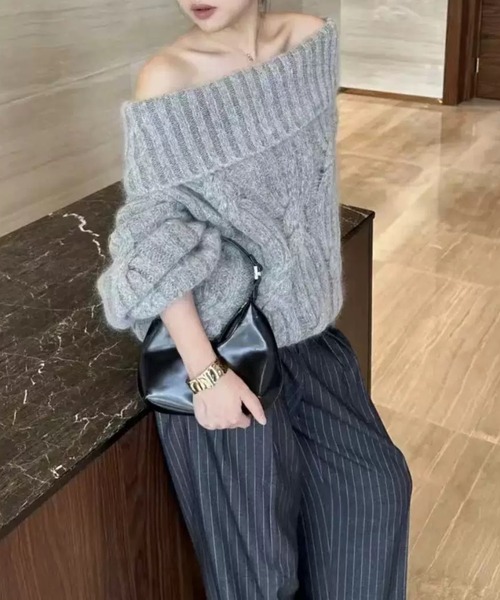 ampm（エーエムピーエム）の「オフショルダーケーブルニットプルオーバー（ニット/セーター・レディース・グレー・S/M/L）」の14枚目の写真