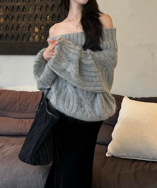 ampm（エーエムピーエム）の「オフショルダーケーブルニットプルオーバー（ニット/セーター・レディース・グレー・S/M/L）」の22枚目の写真