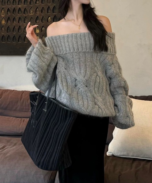 ampm（エーエムピーエム）の「オフショルダーケーブルニットプルオーバー（ニット/セーター・レディース・グレー・S/M/L）」の20枚目の写真