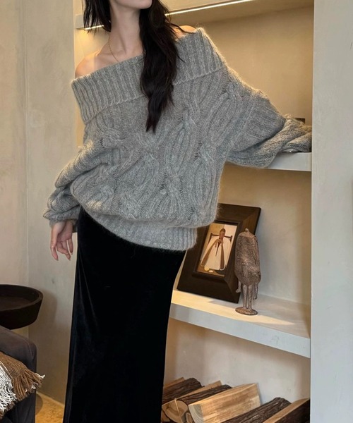 ampm（エーエムピーエム）の「オフショルダーケーブルニットプルオーバー（ニット/セーター・レディース・グレー・S/M/L）」の21枚目の写真