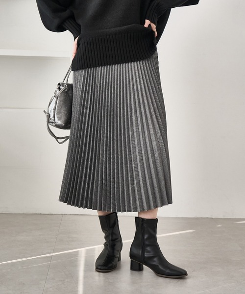 セール】ラメチェックプリーツスカート/着丈が選べる（スカート