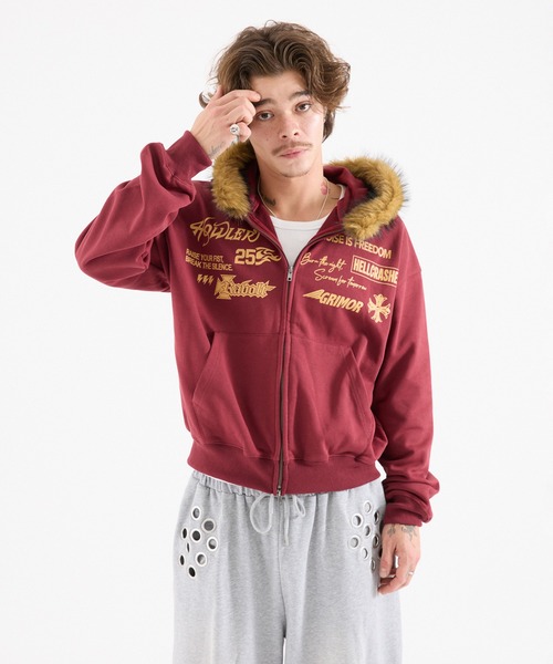 FTW(エフティダブリュー)の「FRONT LOGO ZIP UP FUR HOODIE(パーカー・レディース・グレー/ブラック/レッド・MEDIUM/LARGE/SMALL)」の3枚目の写真