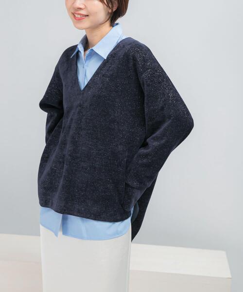 URBAN RESEARCH ROSSO WOMEN（アーバンリサーチ　ロッソ）の「Vネックモールラメプルオーバー（Tシャツ/カットソー・レディース・アイボリー/ネイビー・FREE）」の2枚目の写真