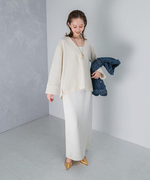 URBAN RESEARCH ROSSO WOMEN（アーバンリサーチ　ロッソ）の「Vネックモールラメプルオーバー（Tシャツ/カットソー・レディース・アイボリー/ネイビー・FREE）」の19枚目の写真