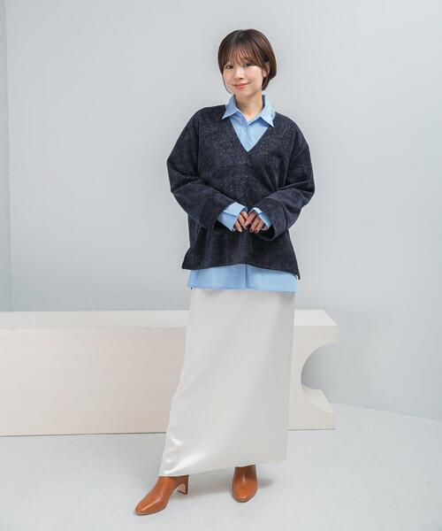 URBAN RESEARCH ROSSO WOMEN（アーバンリサーチ　ロッソ）の「Vネックモールラメプルオーバー（Tシャツ/カットソー・レディース・アイボリー/ネイビー・FREE）」の5枚目の写真