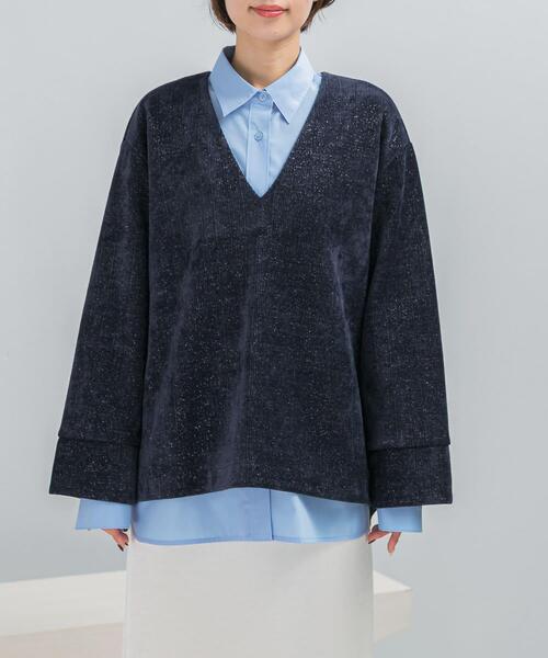 URBAN RESEARCH ROSSO WOMEN（アーバンリサーチ　ロッソ）の「Vネックモールラメプルオーバー（Tシャツ/カットソー・レディース・アイボリー/ネイビー・FREE）」の6枚目の写真