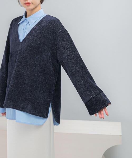 URBAN RESEARCH ROSSO WOMEN（アーバンリサーチ　ロッソ）の「Vネックモールラメプルオーバー（Tシャツ/カットソー・レディース・アイボリー/ネイビー・FREE）」の9枚目の写真