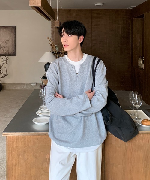 セール】【NOWLE】フェイクレイヤード キーネック プルオーバー ロンT