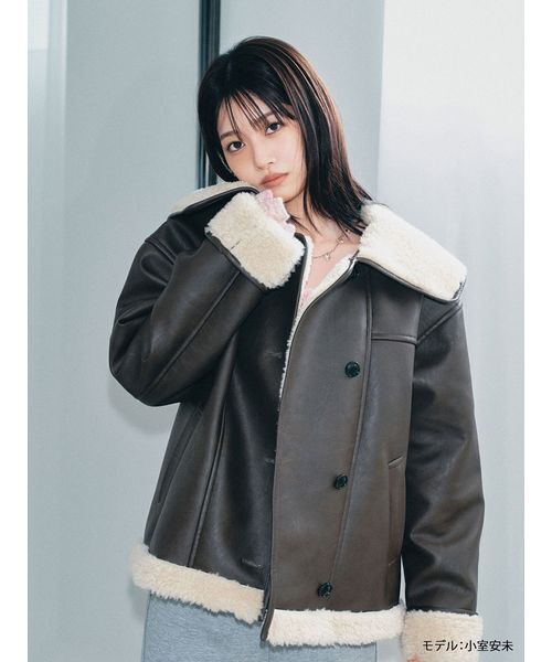 LILY BROWN(リリーブラウン)の「ビックカラーボアジャケット(ブルゾン・レディース・ホワイト/ブラウン/ブラック・F)」の4枚目の写真