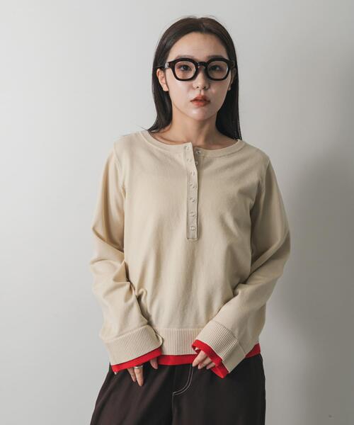 SENSE OF PLACE by URBAN RESEARCH（センスオブプレイスバイアーバンリサーチ）の「ヘンリーネックレイヤードセーター（ニット/セーター・レディース・ベージュ/ブラウン/アイボリー/ブラック・ONE）」の4枚目の写真