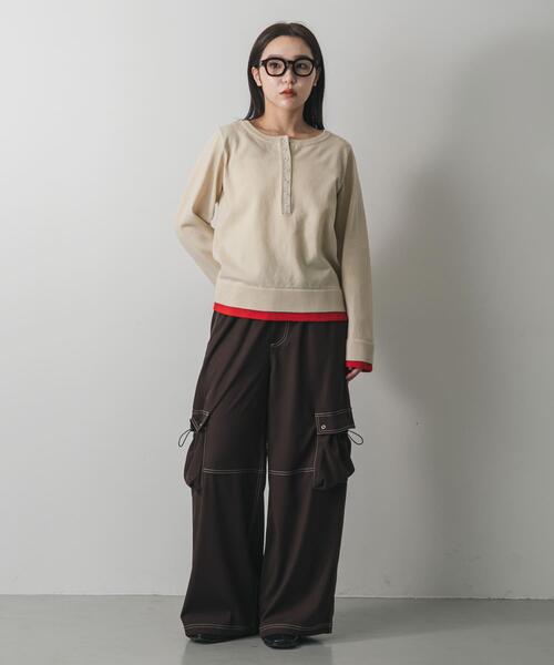 SENSE OF PLACE by URBAN RESEARCH（センスオブプレイスバイアーバンリサーチ）の「ヘンリーネックレイヤードセーター（ニット/セーター・レディース・ベージュ/ブラウン/アイボリー/ブラック・ONE）」の14枚目の写真