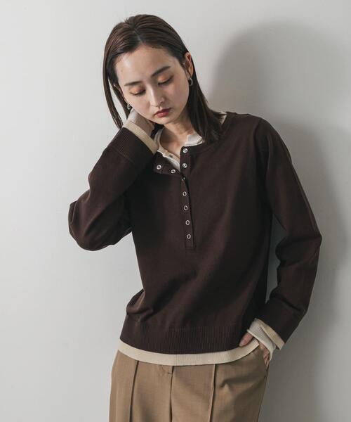 SENSE OF PLACE by URBAN RESEARCH（センスオブプレイスバイアーバンリサーチ）の「ヘンリーネックレイヤードセーター（ニット/セーター・レディース・ベージュ/ブラウン/アイボリー/ブラック・ONE）」の21枚目の写真