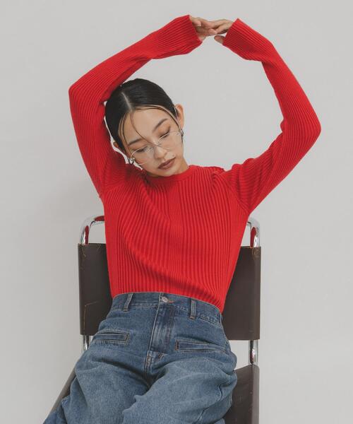 新品アーバンリサーチKBF illi★着回し抜群リブクルーネックニットパープル★3点以上落札で宅急便送料無料！平日15時まで入金分当日発送可