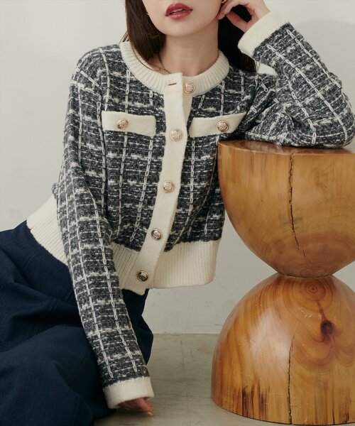 natural couture(ナチュラルクチュール)の「【WEB限定】ツイード風カーディガン(カーディガン/ボレロ・レディース・ブラック/ライトベージュ/ブルー・FREE)」の4枚目の写真