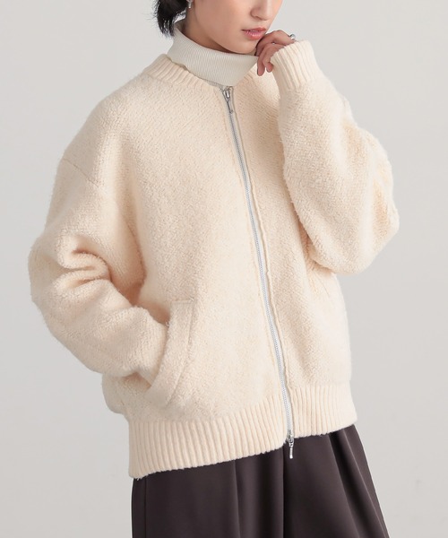 for/c(フォーシー)の「ボアジャケット【サスティナブル】(ブルゾン・レディース・アイボリー/チャコール・L/M)」の1枚目の写真