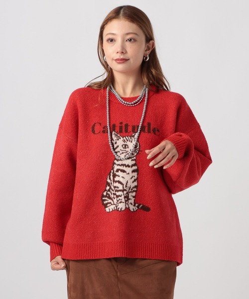 BAYFLOW（ベイフロー）の「ネコニットプルオーバー（ニット/セーター・レディース・ライトブルー/レッド/ライトグレー・FREE）」の3枚目の写真