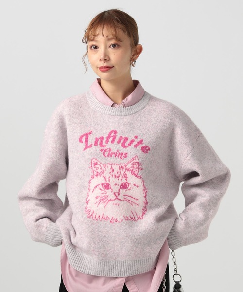 BAYFLOW（ベイフロー）の「ネコニットプルオーバー（ニット/セーター・レディース・ライトブルー/レッド/ライトグレー・FREE）」の2枚目の写真