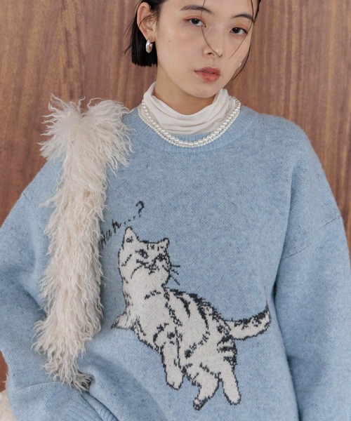 BAYFLOW（ベイフロー）の「ネコニットプルオーバー（ニット/セーター・レディース・ライトブルー/レッド/ライトグレー・FREE）」の11枚目の写真