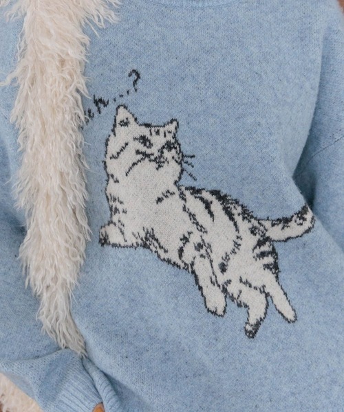 BAYFLOW（ベイフロー）の「ネコニットプルオーバー（ニット/セーター・レディース・ライトブルー/レッド/ライトグレー・FREE）」の12枚目の写真