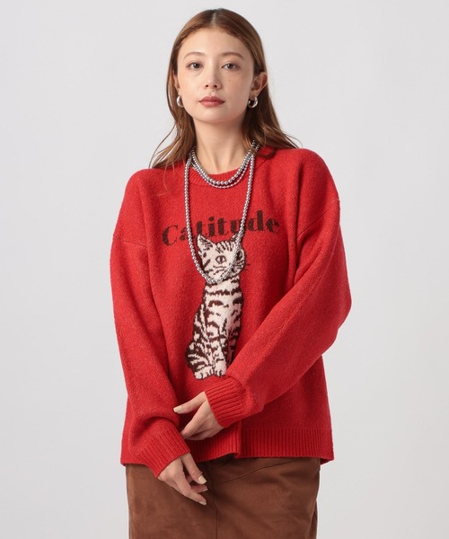 BAYFLOW（ベイフロー）の「ネコニットプルオーバー（ニット/セーター・レディース・ライトブルー/レッド/ライトグレー・FREE）」の16枚目の写真