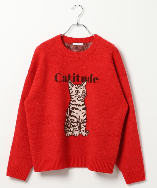 BAYFLOW（ベイフロー）の「ネコニットプルオーバー（ニット/セーター・レディース・ライトブルー/レッド/ライトグレー・FREE）」の18枚目の写真