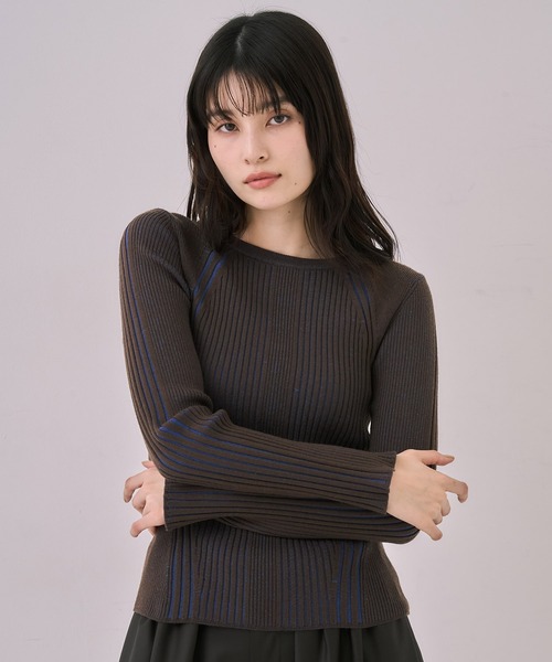 スリムリブラインニット｜ウォッシャブル/オフィスカジュアル/ニット