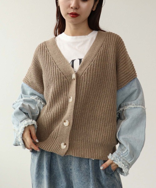 デニムコンビニットカーディガン（カーディガン/ボレロ）｜Cepica