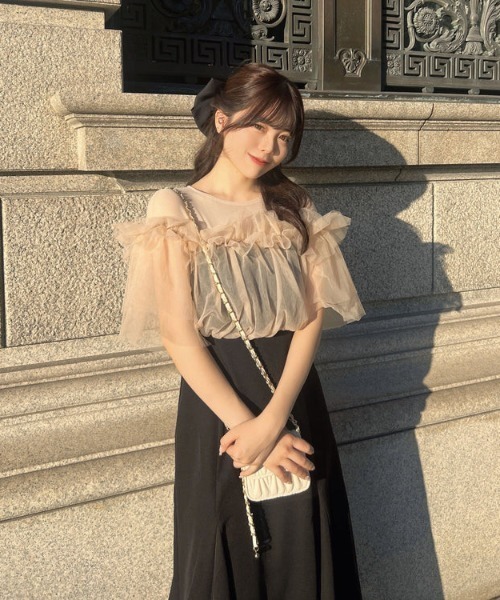 merrylatte(メリーラテ)の「チュールフリルドレスワンピース(ドレス・レディース・ブラック・FREE)」の1枚目の写真