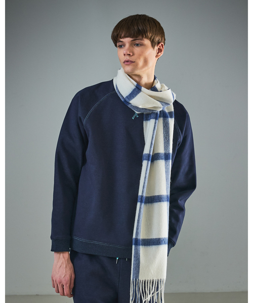 ABAHOUSE(アバハウス)の「ウール×カシミヤ チェック マフラー / ON・OFF兼用(マフラー・メンズ・アイボリー/ホワイト/ネイビー・フリー)」の5枚目の写真