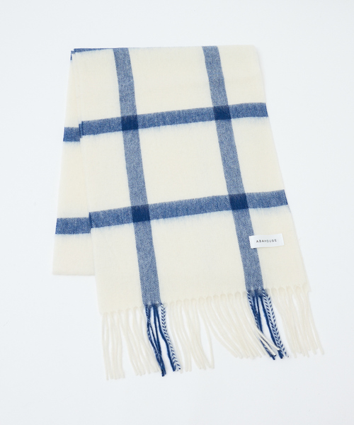 ABAHOUSE(アバハウス)の「ウール×カシミヤ チェック マフラー / ON・OFF兼用(マフラー・メンズ・アイボリー/ホワイト/ネイビー・フリー)」の7枚目の写真