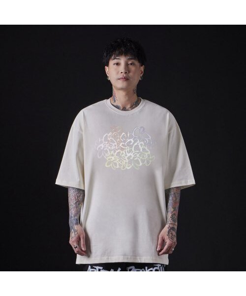 ASTRAL PROJECTION（アストラルプロジェクション）の「[オーバーサイズ]ネオンフラワー13番手コットンラウンドネック半袖Tシャツ_アイボリー（Tシャツ/カットソー・メンズ・その他・MEDIUM/LARGE/XX-LARGE）」の2枚目の写真