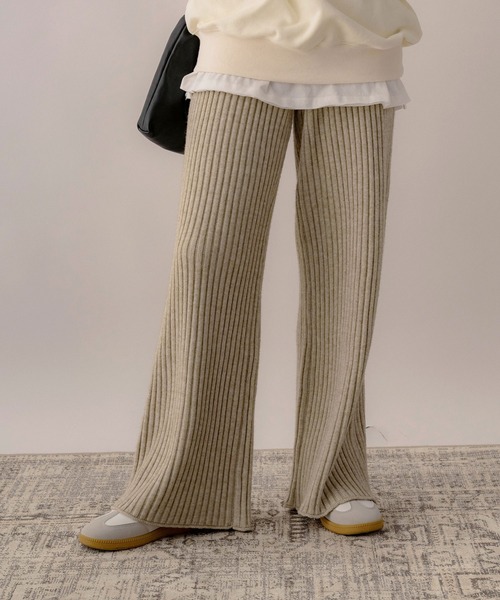 NOAHL(ノアル)の「【NOAHL】リブニットワイドパンツ(その他パンツ・レディース・ベージュ系/ブラウン・L/M)」の1枚目の写真