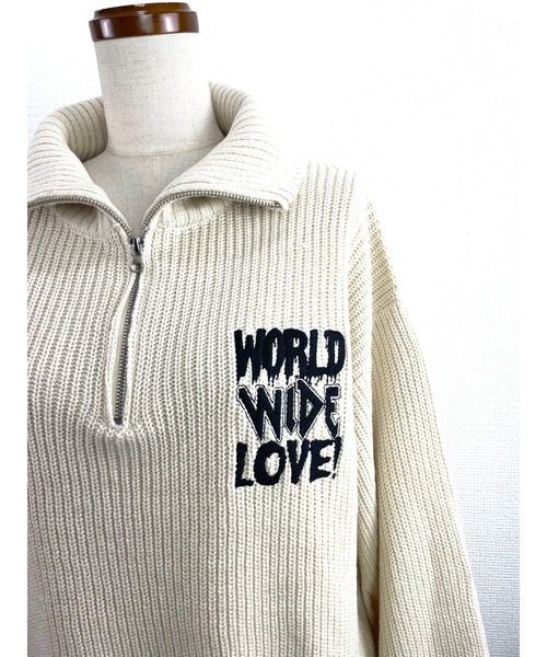 WORLD WIDE LOVE!(ワールドワイドラブ)の「WWL! ハーフジップニット(ニット/セーター・レディース・ブラック/オフホワイト/グリーン・1)」の8枚目の写真