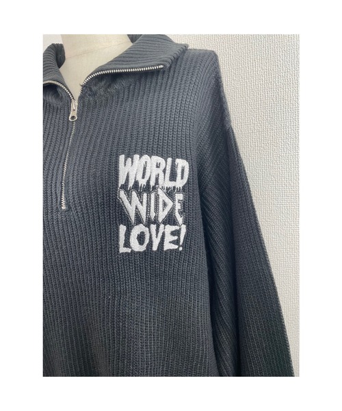 WORLD WIDE LOVE!(ワールドワイドラブ)の「WWL! ハーフジップニット(ニット/セーター・レディース・ブラック/オフホワイト/グリーン・1)」の11枚目の写真