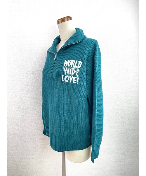 WORLD WIDE LOVE!(ワールドワイドラブ)の「WWL! ハーフジップニット(ニット/セーター・レディース・ブラック/オフホワイト/グリーン・1)」の12枚目の写真